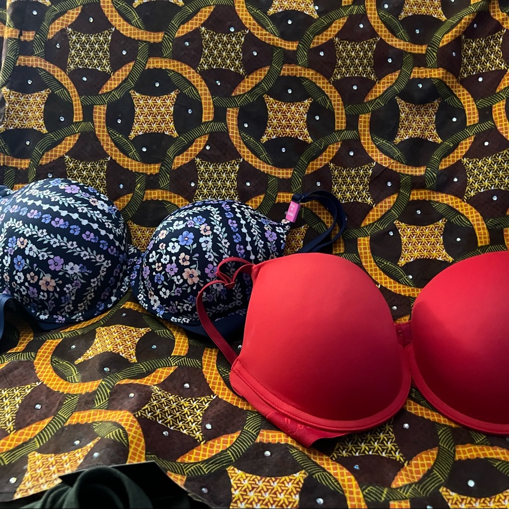 32 DD new w/tags padded underwire VS Bras 2 bras red and blue floral